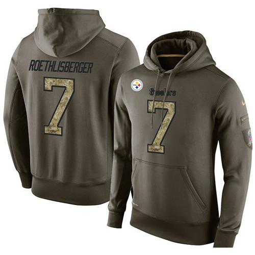 NFL Men's Nike Pittsburgh Steelers #7 Ben Roethlisberger Stitched Green Olive Salute To Service KO Performance Hoodie - Click Image to Close